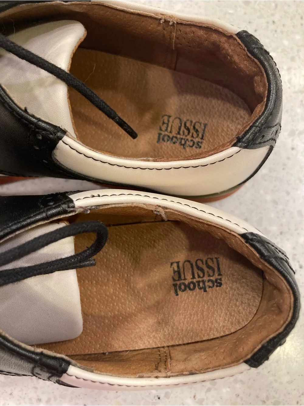 School Issue Two-Tone Lace-Up Oxfords in Black and Cream